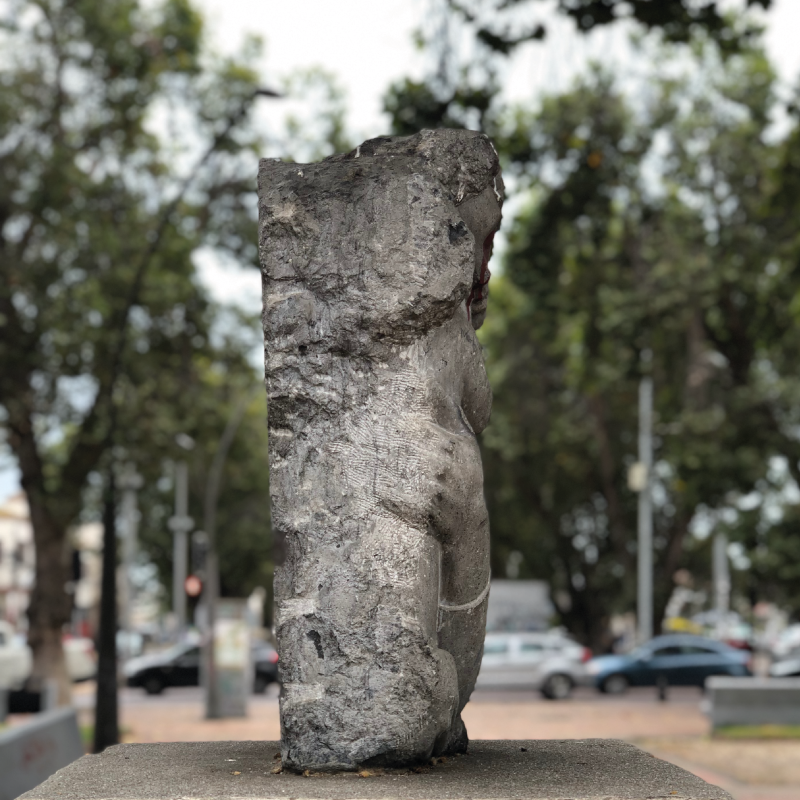 Side view of the Maternity sculpture by Berta Herrera