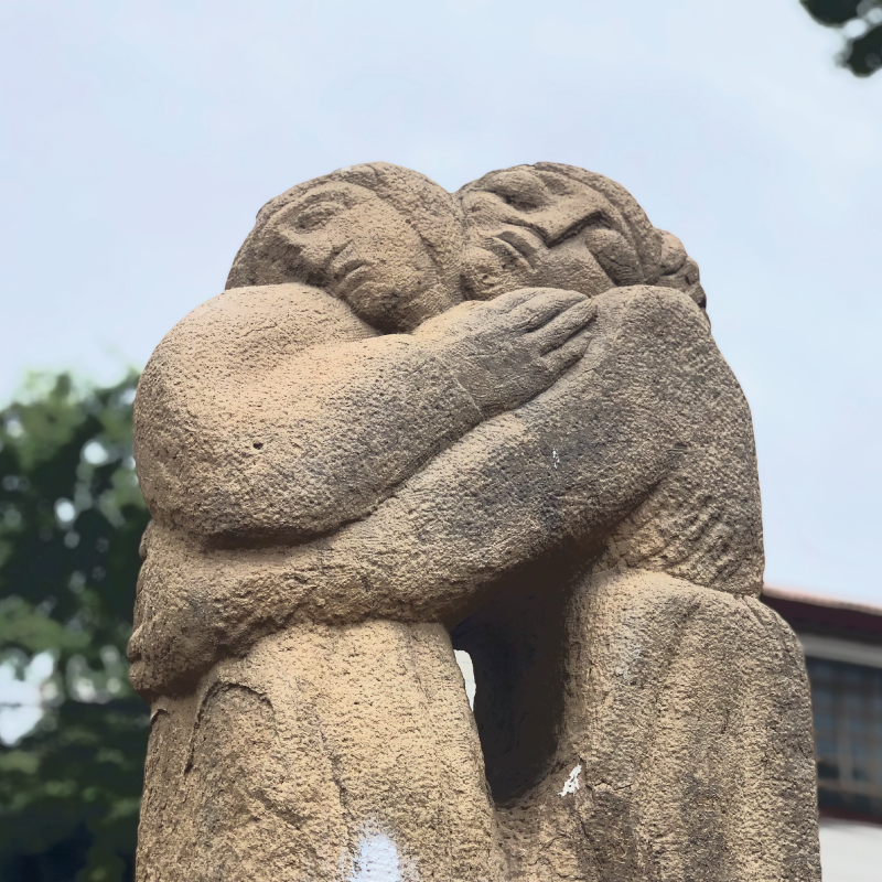 Side view of the Visitation sculpture by Lily Garafulic